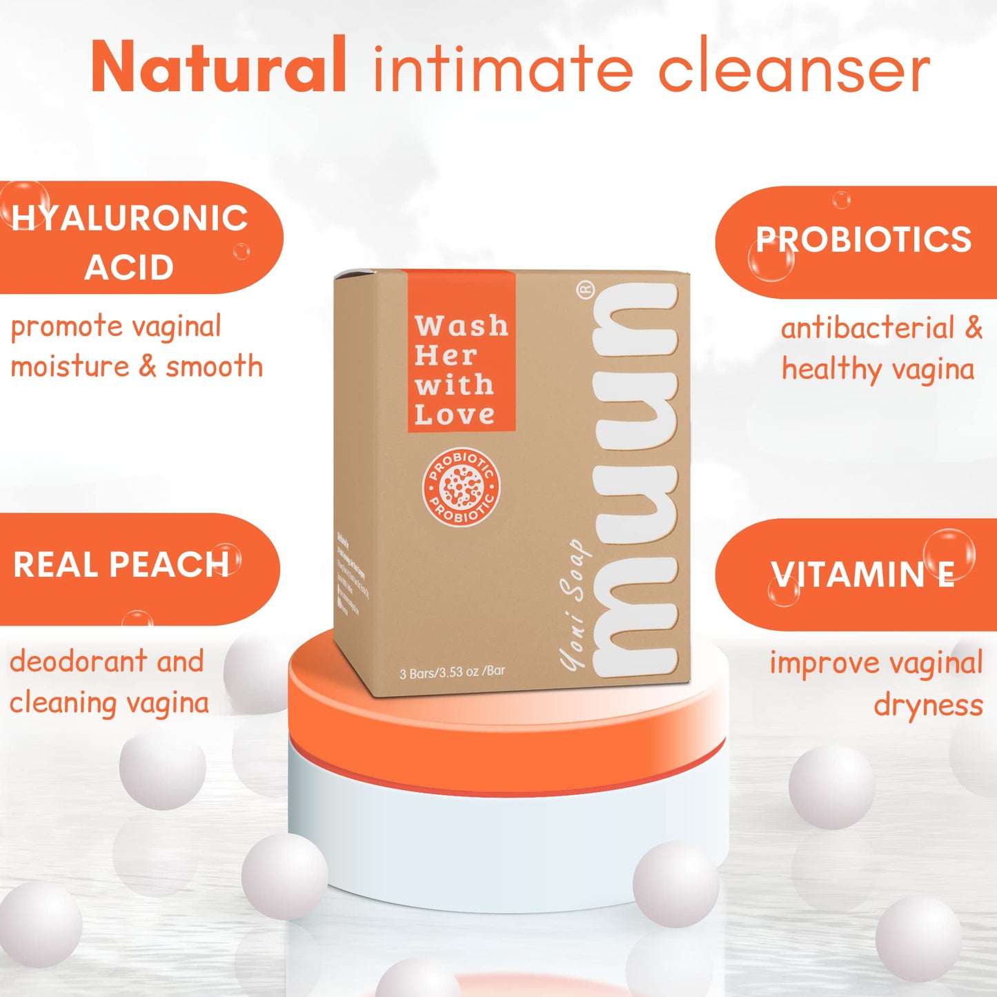 Muun Peach Yoni Soap Bar Pack 3 – pH Balance, Probiotics & Natural Ingredients