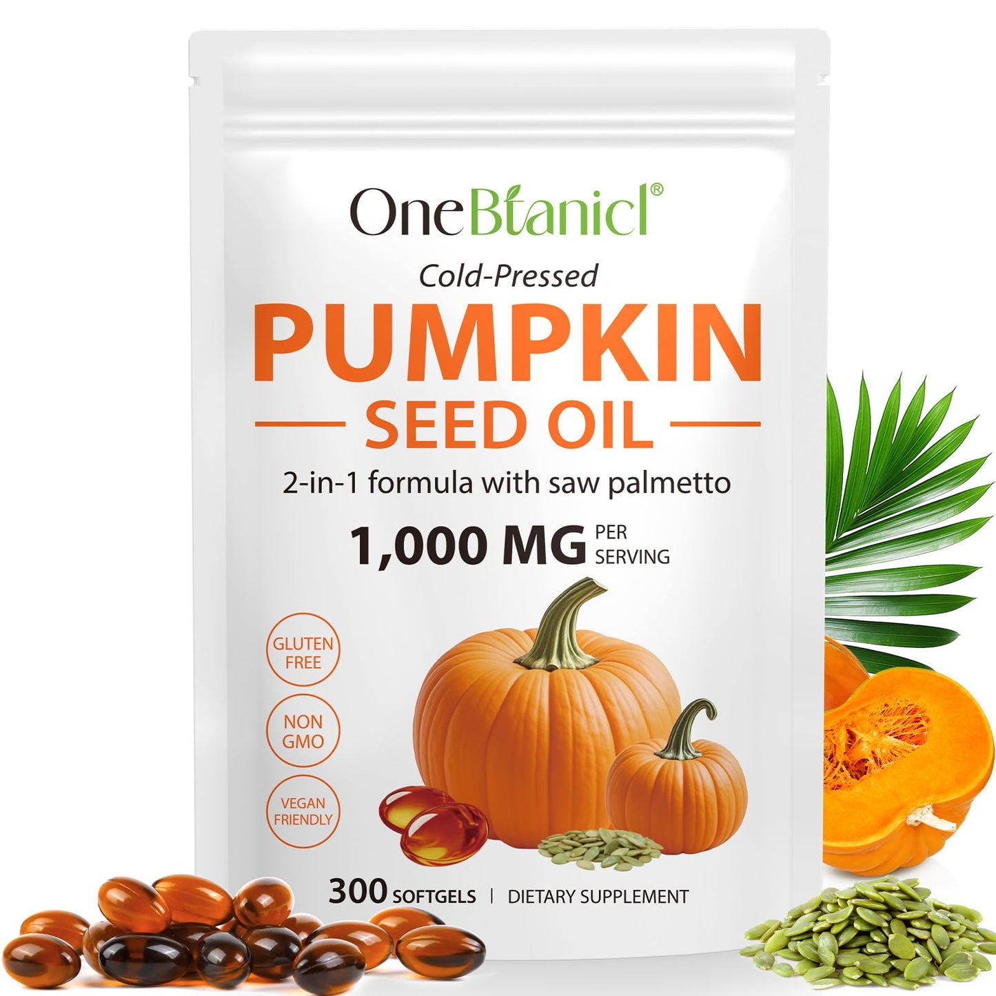 MXCZBSM 2-in-1 Pumpkin Seed Oil with Saw Palmetto – Hair & Prostate Health, 300 Softgels