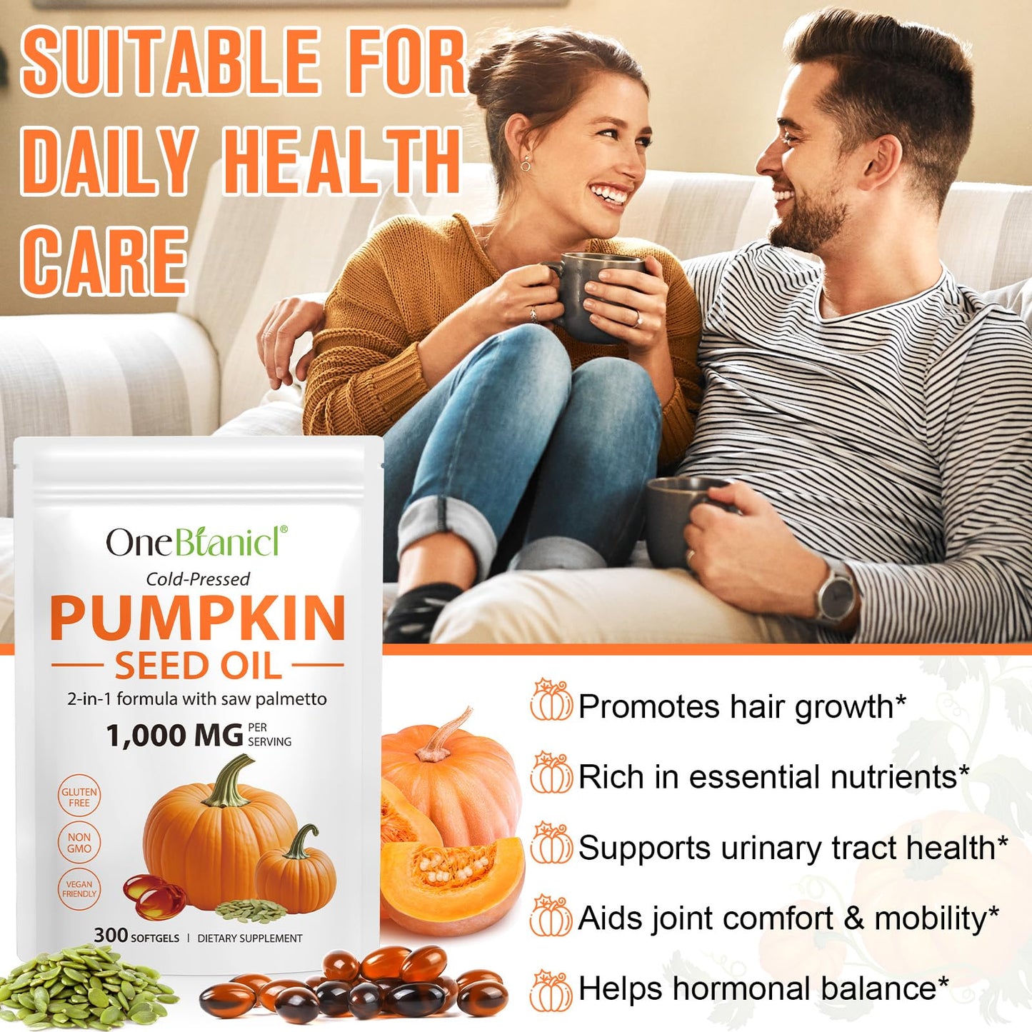 MXCZBSM 2-in-1 Pumpkin Seed Oil with Saw Palmetto – Hair & Prostate Health, 300 Softgels