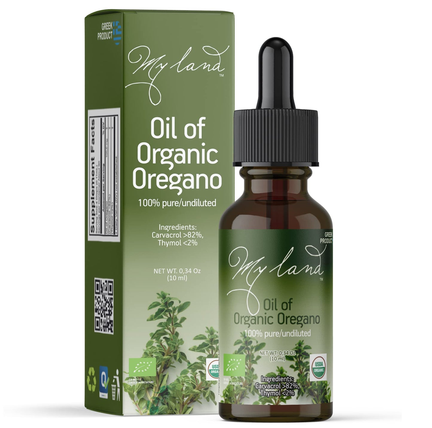 MY LAND Organic Oregano Oil Drops 10ml – Pure, Undiluted, High Carvacrol | Mt. Olympus Steam-Distilled | Immune & Digestive Support