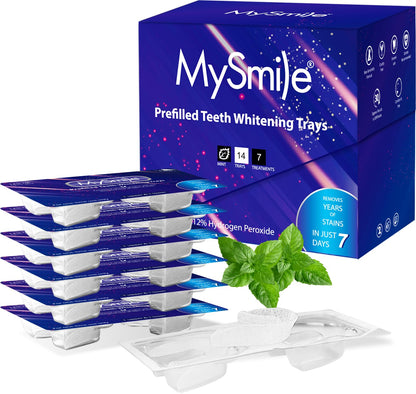 MySmile 7-Day Prefilled Teeth Whitening Trays Kit – 12% Hydrogen Peroxide, Mint