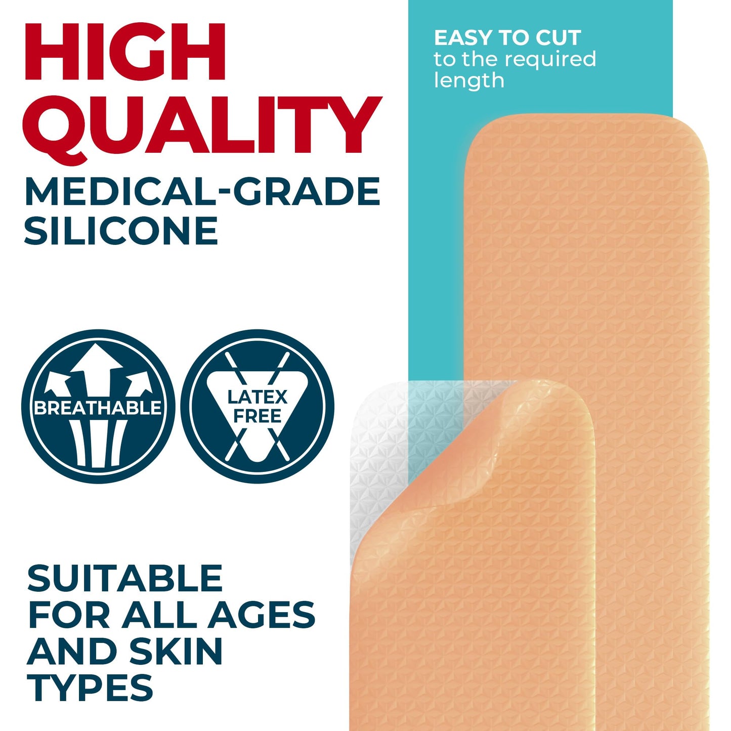 MYHELP Medical Grade Silicone Scar Sheets - 4pk (5.7”x1.6”) for Surgical & Keloid Scars
