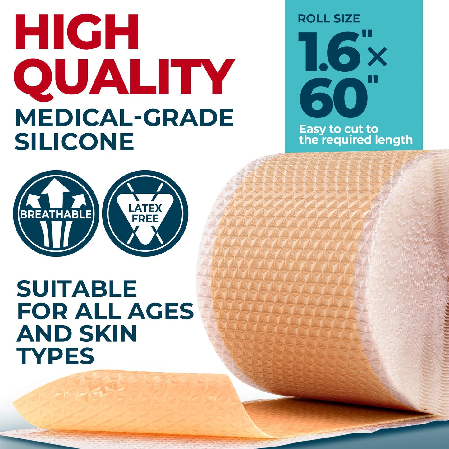 MYHELP Medical Grade Silicone Scar Tape – 1.6”x60” Reusable Scar Sheets for Surgical, Keloid & Burn Scars