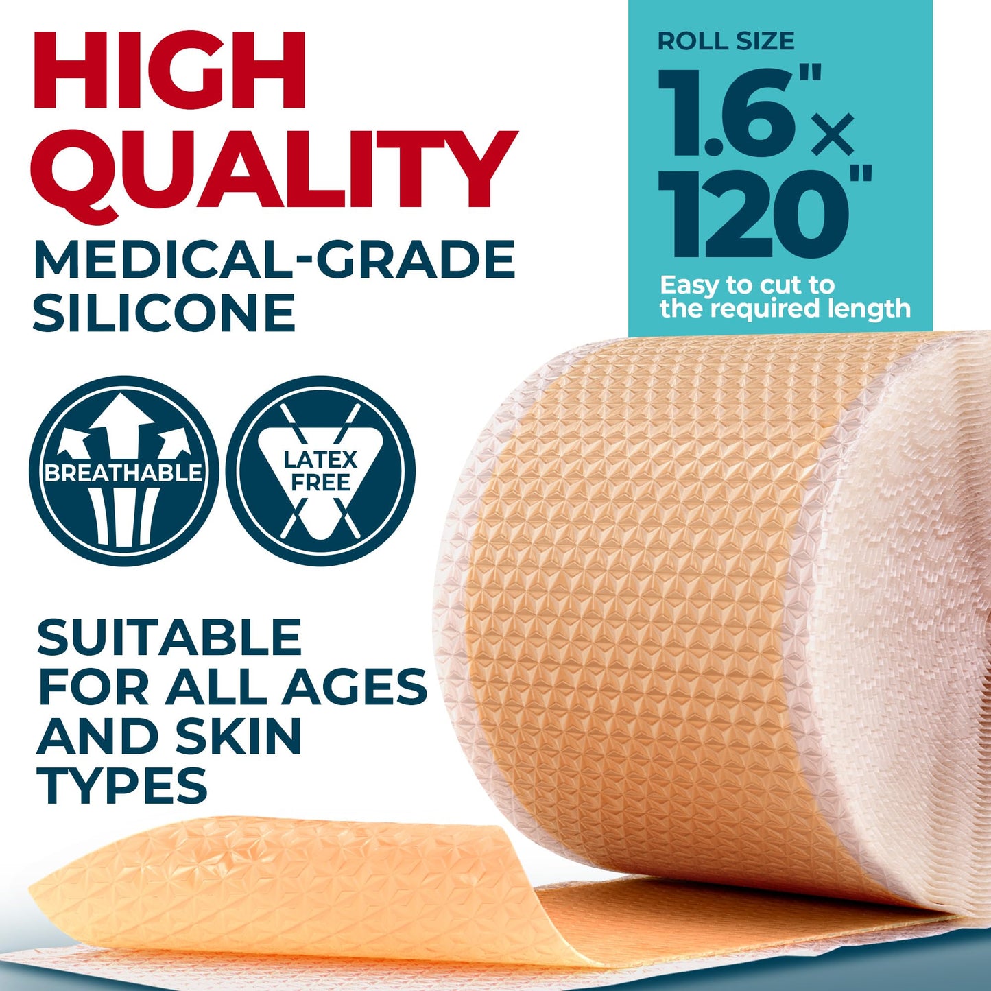 MYHELP Medical Grade Silicone Scar Tape – 1.6in x 120in | Visible Difference on Surgical & Keloid Scars