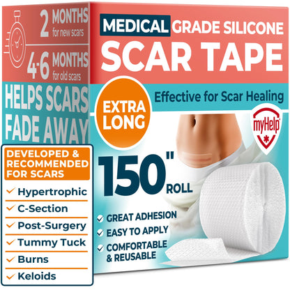 MYHELP Medical Grade Silicone Scar Tape - Transparent 1.6x150 inches | Reusable, Waterproof, Hypoallergenic