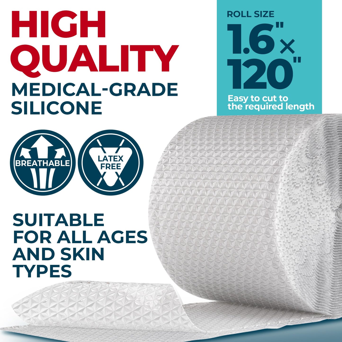 MYHELP Medical Grade Silicone Scar Tape - Transparent 1.6in x 120in for Surgical & Keloid Scars