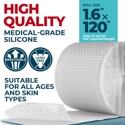 MYHELP Medical Grade Silicone Scar Tape - Transparent 1.6in x 120in for Surgical & Keloid Scars