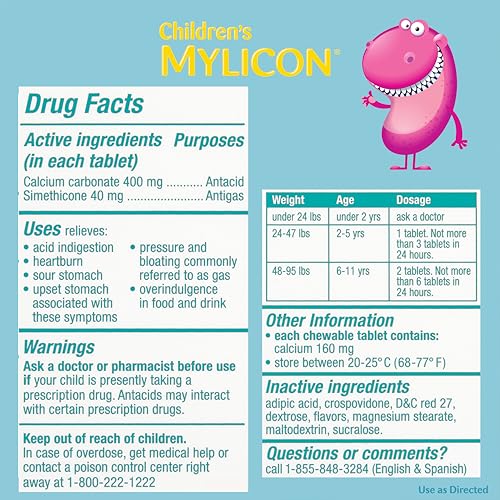 MYLICON Children's Tummy Relief for Kids — Cherry Flavored Chewables (Ages 2-11)