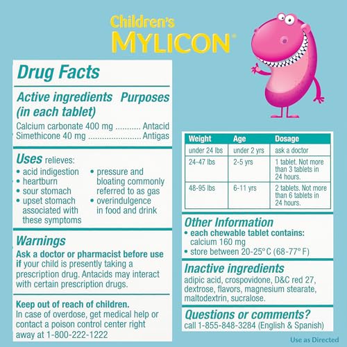MYLICON Children's Tummy Relief for Kids — Cherry Flavored Chewables (Ages 2-11)