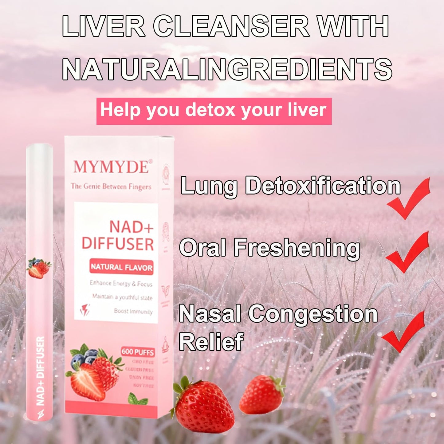 MYMYDE Herbal Diffuser Pen - Strawberry Mint Extract | Herbal Aromatherapy Stick