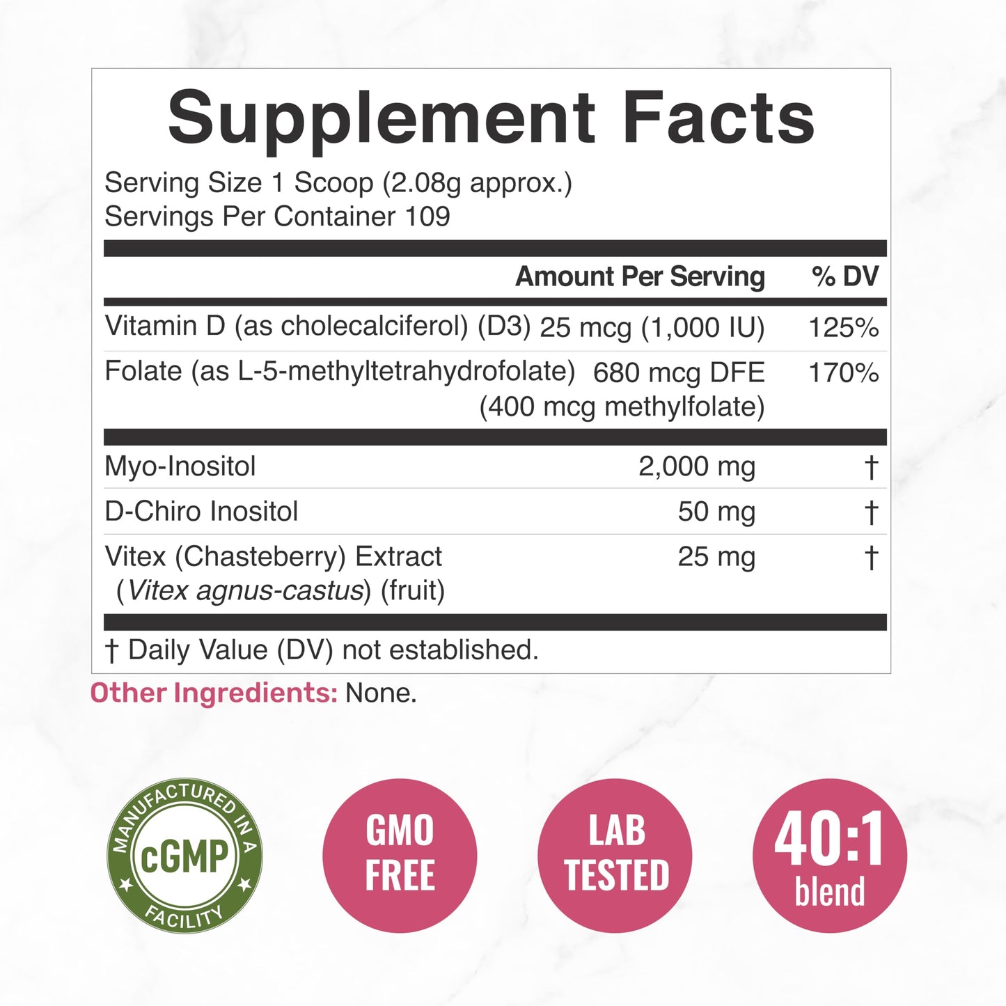 40:1 Myo-Inositol & D-Chiro Inositol for Women – 8oz Non-GMO (109 Servings)