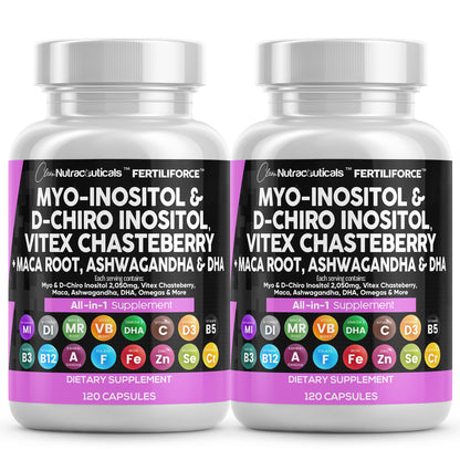 Myo-Inositol & D-Chiro Inositol 2050mg (40:1) Prenatal Vitamins – Ashwagandha, Maca, Vitex, Iron, DHA, Folic Acid, DIM Zinc - 2-Pack