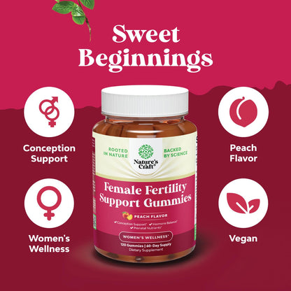 Fertility Gummies for Women Trying to Conceive - Vegan, Non-GMO & Gluten Free (Juicy Peach, 60 Servings)