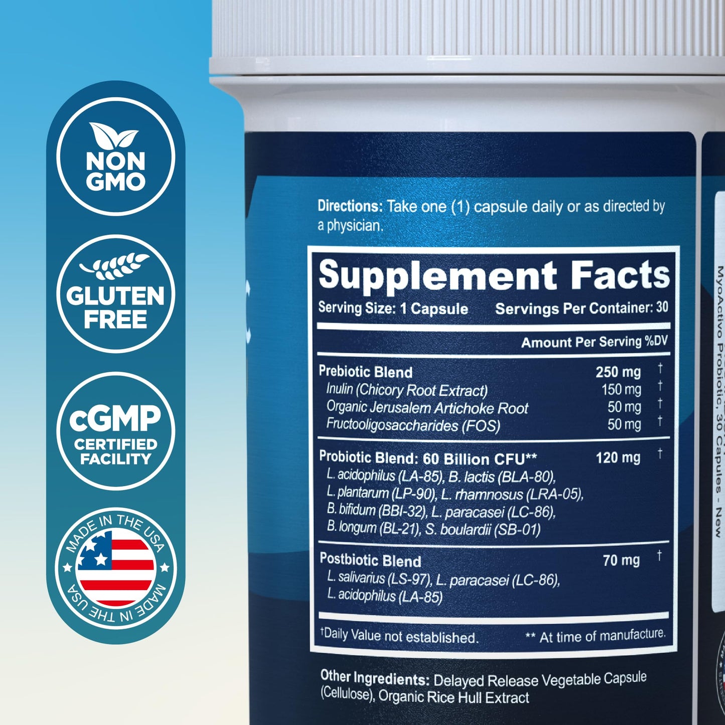MyoActivo 60 Billion CFU Probiotic – 8 Strains, Prebiotics & Postbiotics