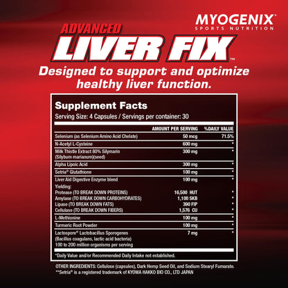 Myogenix Liver Fix – Professional Liver Detox Formula for Digestion & Fat Metabolism | 120 Capsules