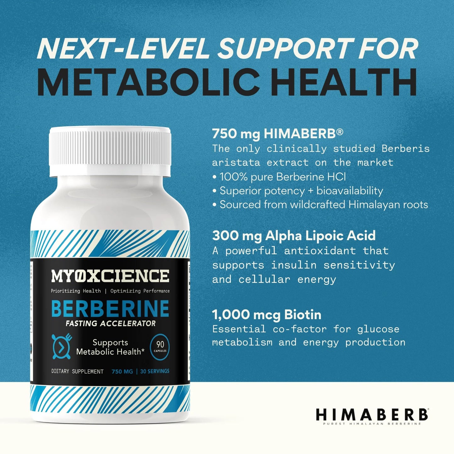 MYOXCIENCE Berberine Fasting Accelerator | Himaberb Berberine HCl + ALA & Biotin - 90 Capsules