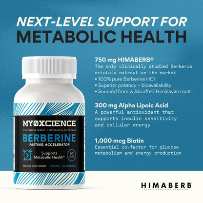 MYOXCIENCE Berberine Fasting Accelerator | Himaberb Berberine HCl + ALA & Biotin - 90 Capsules