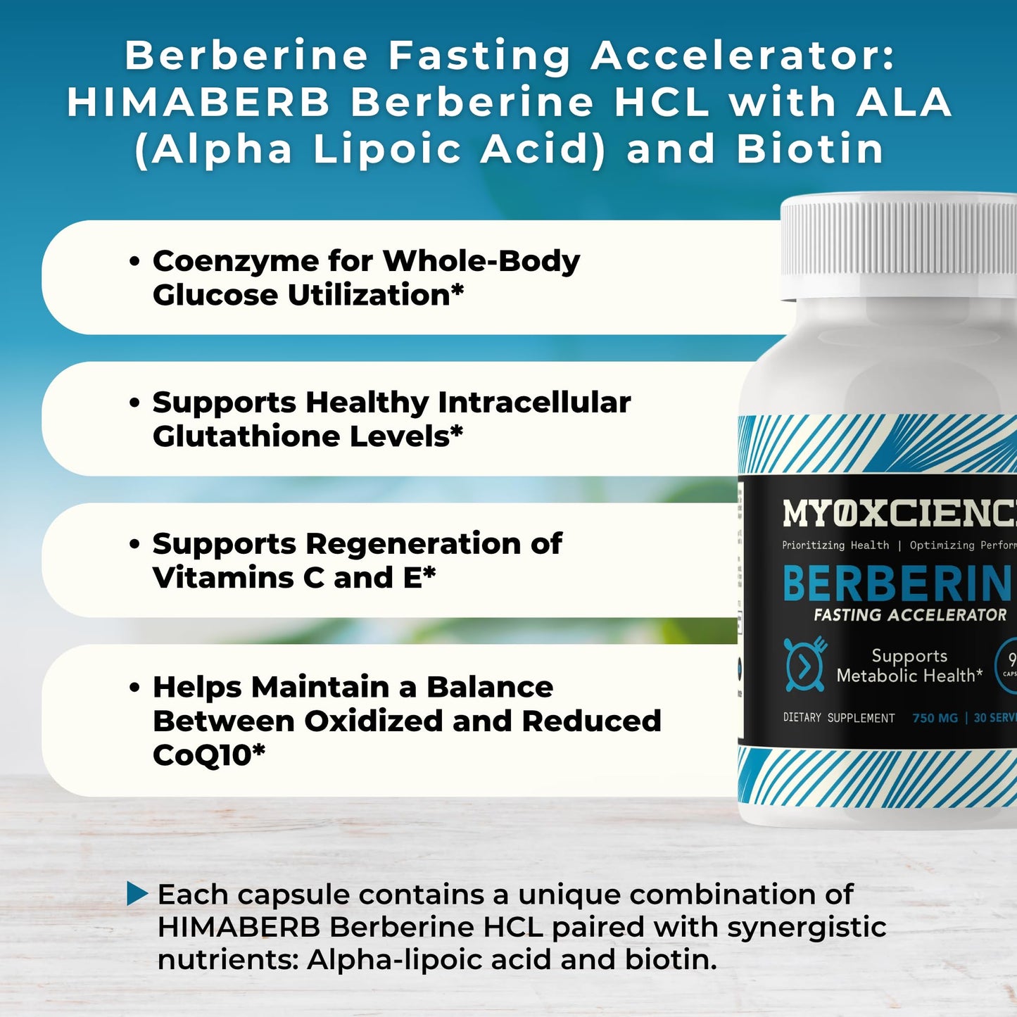 MYOXCIENCE Berberine Fasting Accelerator | Himaberb Berberine HCl + ALA & Biotin - 90 Capsules