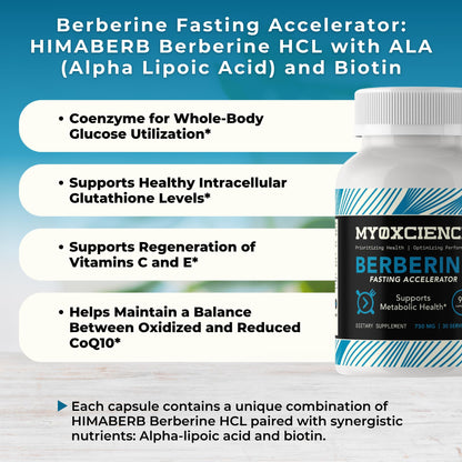 MYOXCIENCE Berberine Fasting Accelerator | Himaberb Berberine HCl + ALA & Biotin - 90 Capsules
