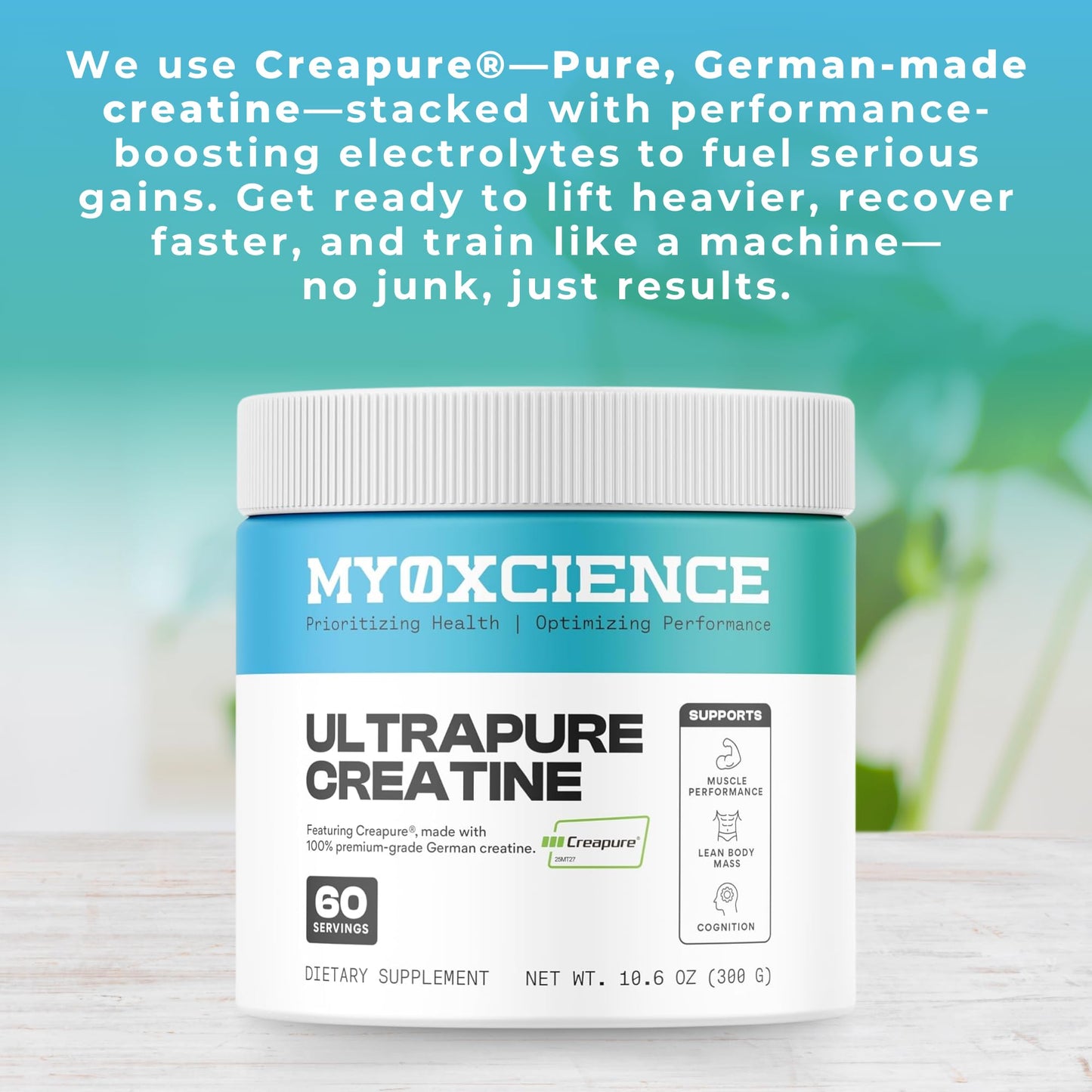 MYOXCIENCE Creapure® Creatine Monohydrate | Supports Strength, Muscle Mass & Cognition | Unflavored 60 Servings