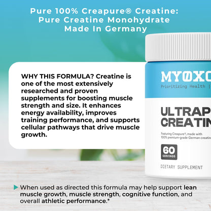 MYOXCIENCE Creapure® Creatine Monohydrate | Supports Strength, Muscle Mass & Cognition | Unflavored 60 Servings