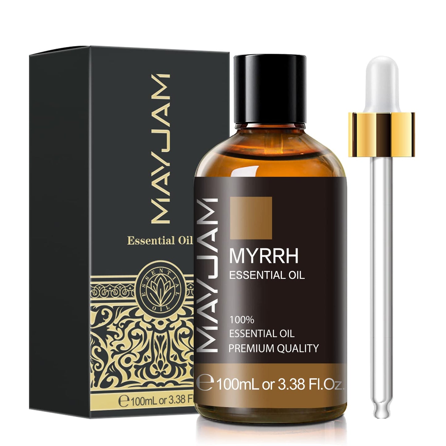 MYRRH Essential Oil 100ml (3.38 fl oz) – MAYJAM Premium Myrrh Oil with Glass Dropper for Diffuser & Candle Making