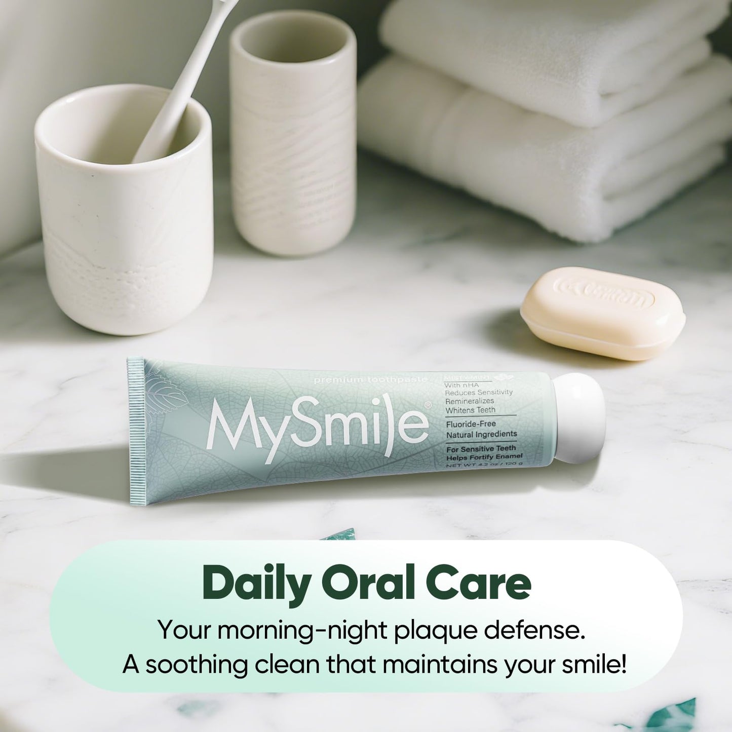 MySmile Fluoride Free Toothpaste with Nano Hydroxyapatite for Sensitive Teeth – Enamel Strength, Remineralization & Bright Teeth | Misty Mint 4.2oz