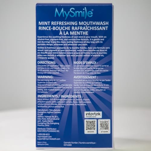 MySmile Mouthwash Alcohol Free for Adults - Travel Mint, 0.41 fl oz per strip, Pack of 60