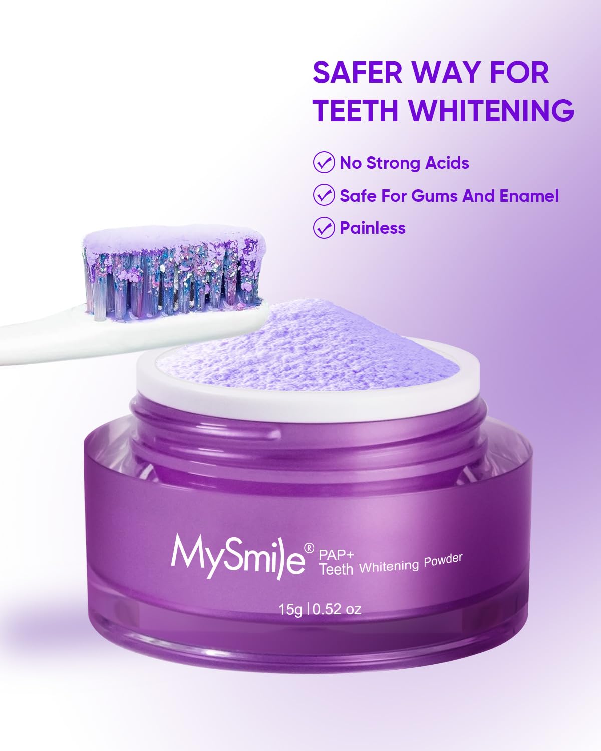 MySmile Pap Natural Mint Teeth Whitening Powder - Non-Sensitive, Fluoride Free 1.04 oz (Bright Purple)