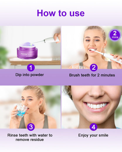 MySmile Pap Natural Mint Teeth Whitening Powder - Non-Sensitive, Fluoride Free 1.04 oz (Bright Purple)