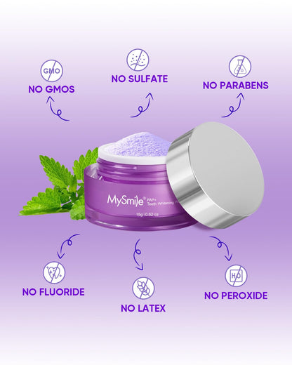 MySmile Pap Natural Mint Teeth Whitening Powder - Non-Sensitive, Fluoride Free 1.04 oz (Bright Purple)