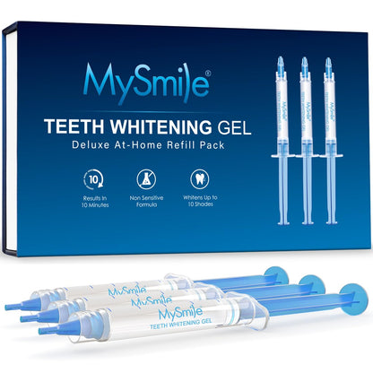 MySmile Teeth Whitening Gel Pen Refill Pack – 3 Non-Sensitive Pens, Deluxe Home Whitening, 10-Min Results