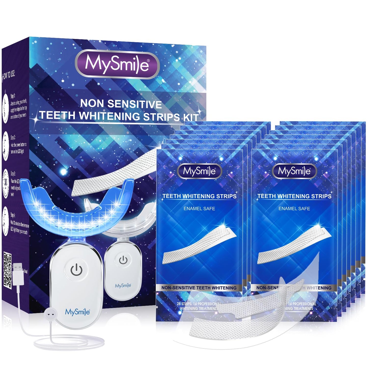MySmile Teeth Whitening Strips Kit – 14 Treatments, 28 LED, Fast Whitening