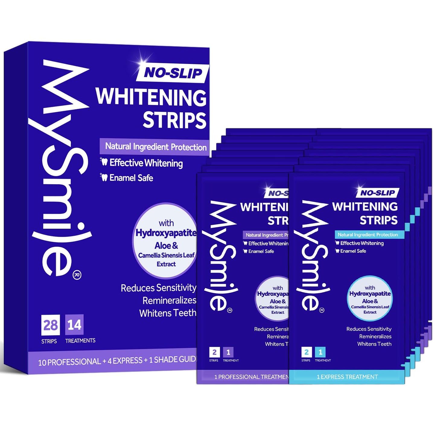 MySmile Teeth Whitening Strips - Hydroxyapatite-Infuse, Enamel-Safe, Non-Slip 14 Treatments Kit (28 Count)