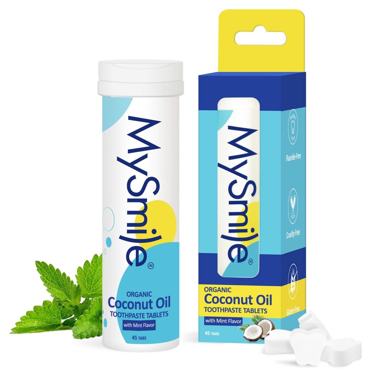 MySmile Toothpaste Tablets - Nano Hydroxyapatite, Fluoride-Free, Coconut Oil Mouthwash Tablets