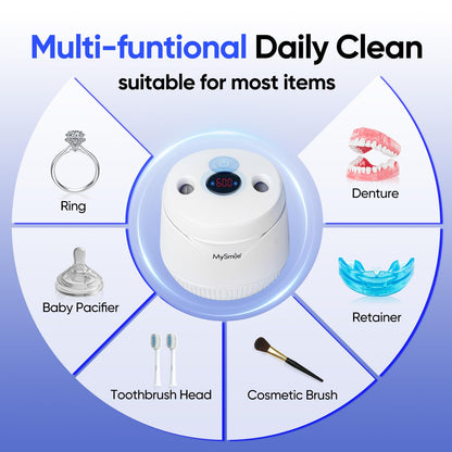 MySmile Dental Ultrasonic Retainer Cleaner – 45kHz 200ml, UV Light, Portable for Aligner & Mouth Guard