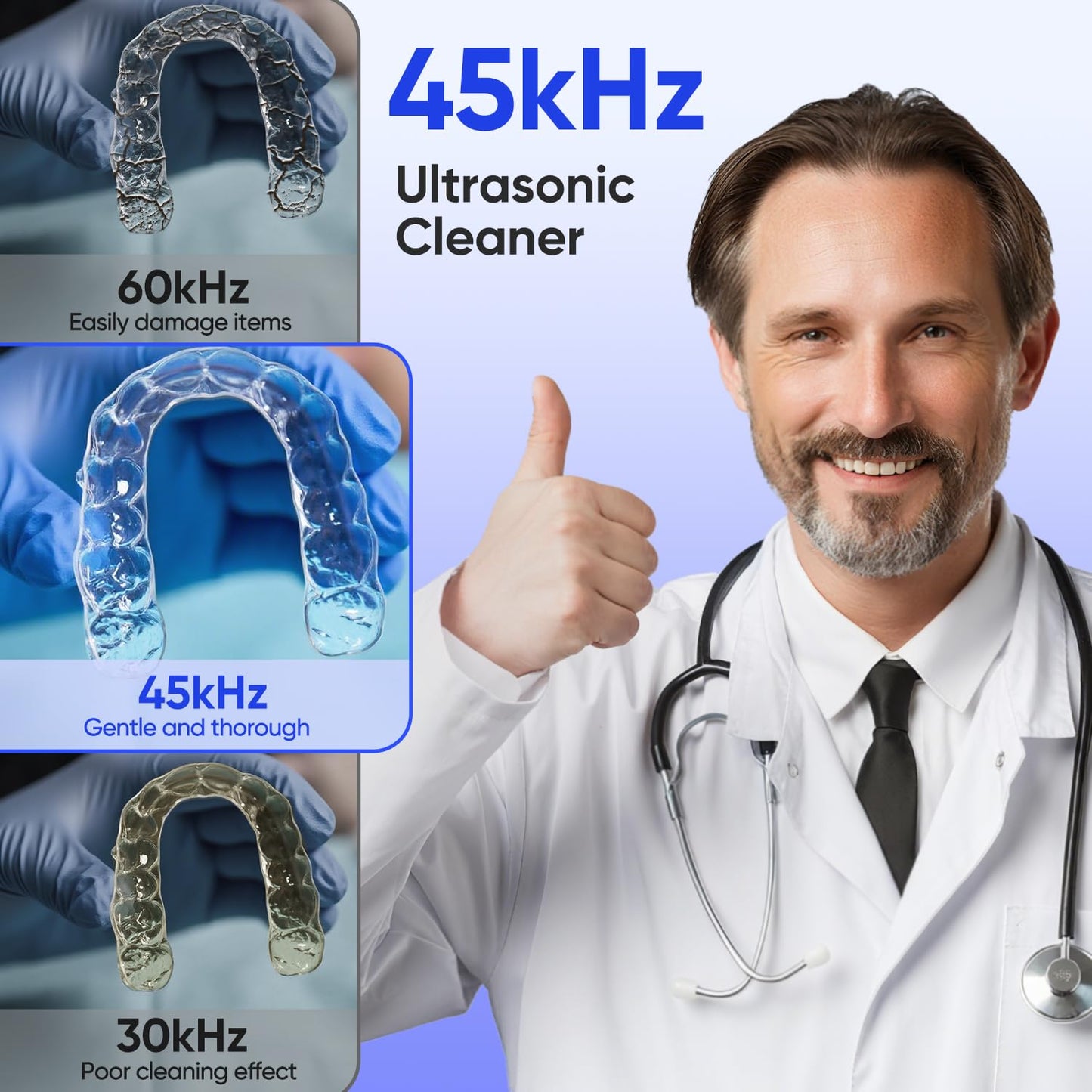 MySmile Dental Ultrasonic Retainer Cleaner – 45kHz 200ml, UV Light, Portable for Aligner & Mouth Guard