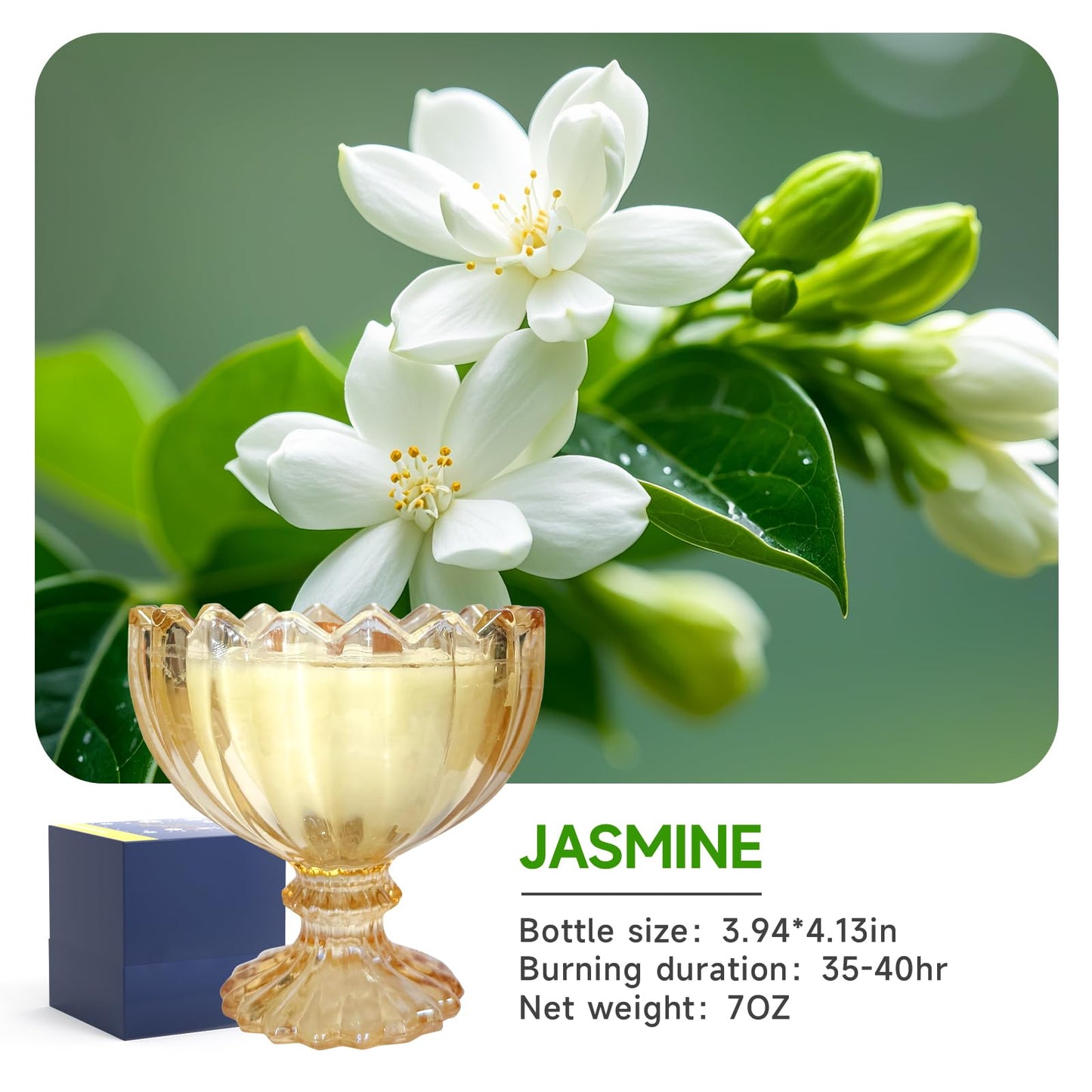 MY ZORAHOME Amber Petal Bowl Soy Wax Jasmine Candle | 6oz, 35h Aromatherapy Jar