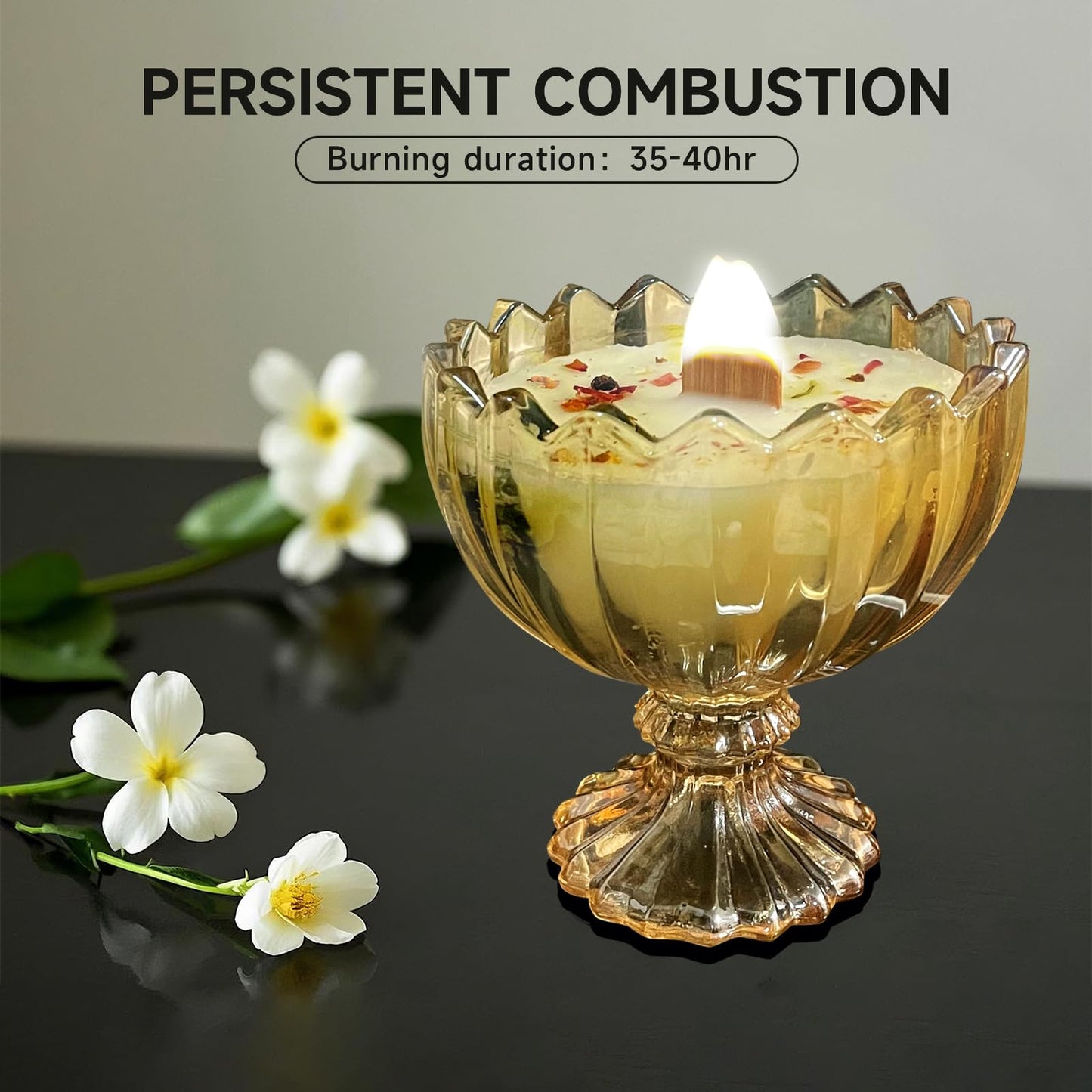 MY ZORAHOME Amber Petal Bowl Soy Wax Jasmine Candle | 6oz, 35h Aromatherapy Jar