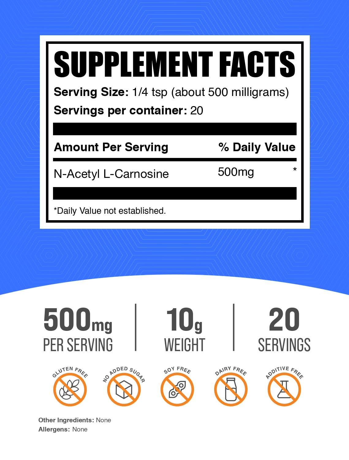 N-Acetyl L-Carnosine Powder 500mg - Gluten Free Carnosine Supplement | BulkSupplements