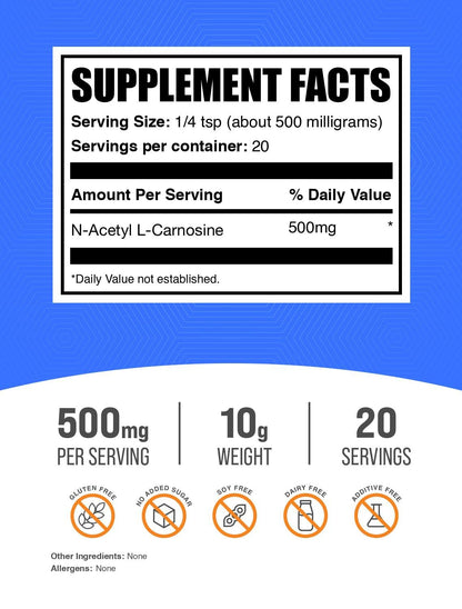 N-Acetyl L-Carnosine Powder 500mg - Gluten Free Carnosine Supplement | BulkSupplements
