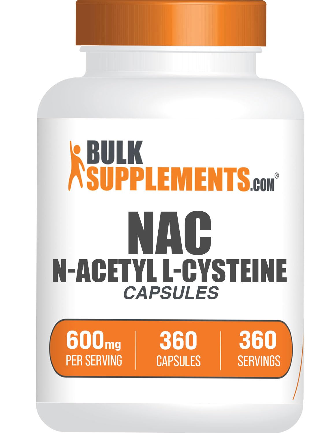 N-Acetyl L-Cysteine 600mg Capsules – NAC Supplement, Gluten Free, 360 Count | BulkSupplements