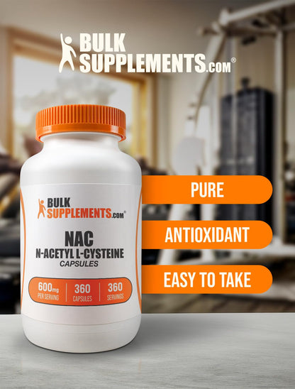 N-Acetyl L-Cysteine 600mg Capsules – NAC Supplement, Gluten Free, 360 Count | BulkSupplements