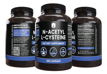 PURE ORIGINAL INGREDIENTS N-Acetyl L-Cysteine (365 Capsules) No Magnesium Or Rice Fillers, Always Pure, Lab Verified