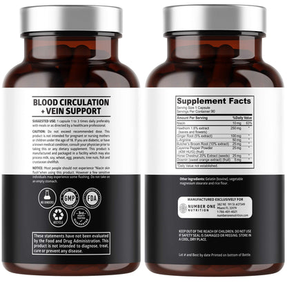 Number One Nutrition Blood Circulation Supplement for Women & Men – 90 Caps