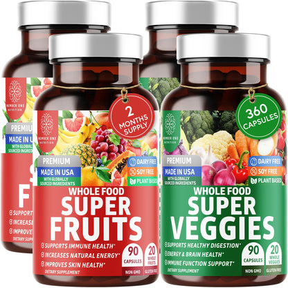 N1N 4-Pack Premium Super Fruits & Veggies, 360 Caps | Whole-Food Vegan