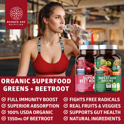 N1N Premium Organic Superfood Greens & Beet Root Tablets for Immunity - 120 Tablets