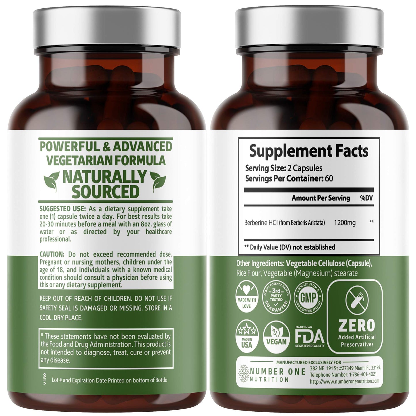 Number One Nutrition N1N Premium Berberine Plus 1200mg - 120 Caps
