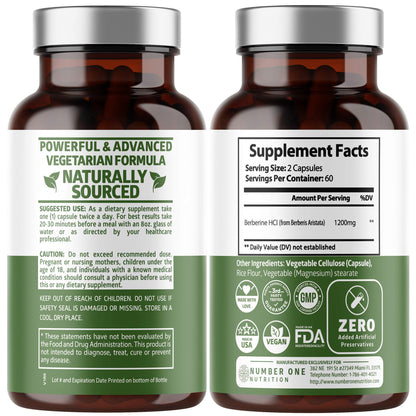 Number One Nutrition N1N Premium Berberine Plus 1200mg - 120 Caps