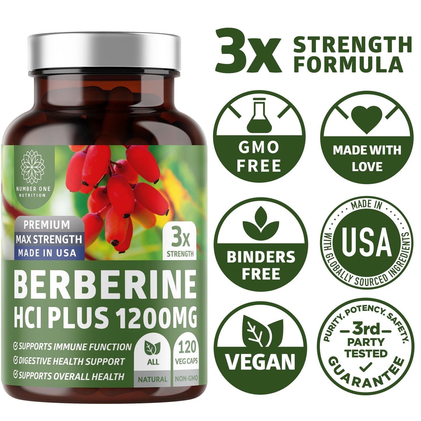 Number One Nutrition N1N Premium Berberine Plus 1200mg - 120 Caps